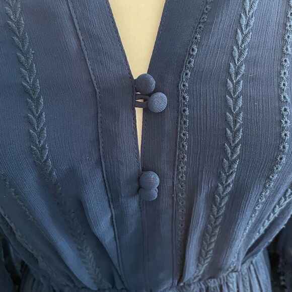 SUNCOO Paris Robe Corinne Midi Dress Royal Blue Embroidered Buttons Size T3 L - Picture 6 of 14